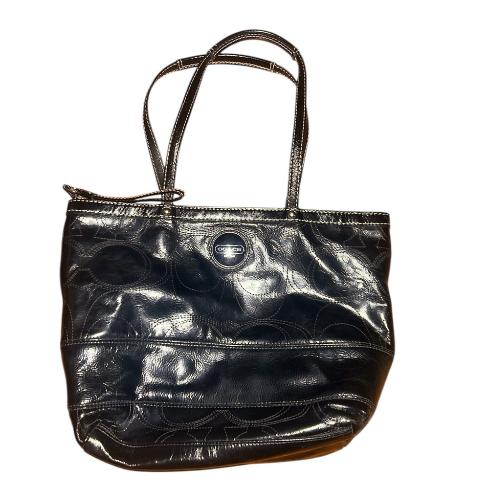 Coach Black Leather Tote with Glossy Finish